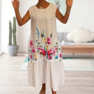 Nuevo Vestido Midi Elegante sin Mangas con Estampado Floral para Mujer, Tela Ligera y Transpirable, Cuello Redondo, Corte en A - Product Image 5