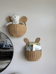 Top selling Eye-catching Natural Rattan Wicker Bear & <b>Rabbit</b> Ear Wall Mount Basket Unique Design Baby Nursery Collection - Product Image 5