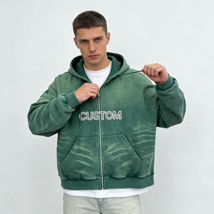 Sudadera con Capucha para Hombre, Estilo Moderno, Verde Oscuro, Tie Dye, Talla Grande, Cierre Frontal con Cremallera, Bolsillo Tipo Canguro, Estampado de Letras Personalizado, Informal para Uso Diario - Product Image 3