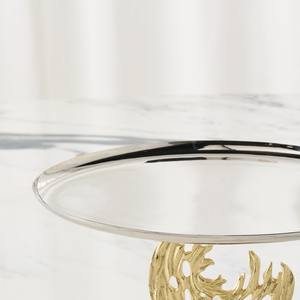 Support à gâteau moderne en métal argenté avec base abstraite en corail doré, plateau de service rond de luxe pour centre de table de mariage - Product Image 5