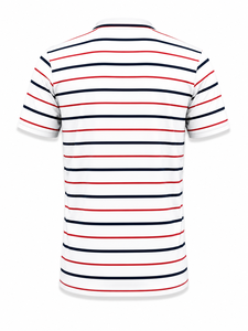 T-shirt à manches courtes rayé pour homme, 100% coton, col rond, coupe classique, décontracté, respirant, logo imprimé sur le devant - Product Image 3