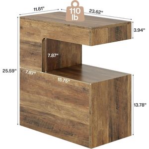 Mesa Auxiliar en Forma de C de 25.59 Pulgadas, Mesa para TV Estilo Rústico para Sofá, Estante de Almacenamiento de 2 Niveles, Muebles para Sala de Estar - Product Image 5