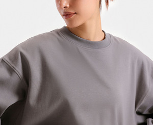 Customized <b>Women</b> Crew Neck <b>Sweatshirt</b> Drop Shoulder Solid Gray Long Sleeve Pullover Autumn Wear - Product Image 6