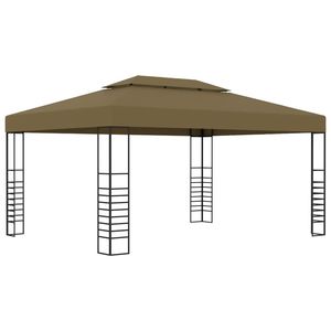 Grande Gazebo Decorativo con Intarsi in Poliestere Color Tortora, Tettoia e Pergola in Acciaio - Product Image 1