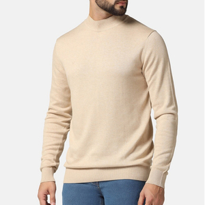 Suéter de Cuello Alto para Hombre, 100% Algodón, Color Sólido, Manga Larga, Tejido Transpirable, Logotipo Frontal, Ropa de Invierno - Product Image 4