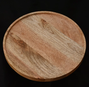 Plateau de service rond en bois rustique avec cadre en métal noir et poignées latérales, plateau décoratif pour table basse, plateau à nourriture, plateau en bois - Product Image 4