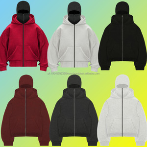 Sudaderas con capucha Ninja doble con logotipo personalizado para hombres, peso pesado, cremallera completa, máscara facial completa, chaqueta polar, estampado 3D, bordado, temporada de primavera - Product Image 6