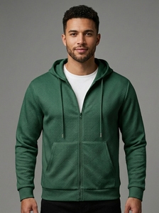 Custom Men's Full <b>Zip</b> Hoodie Textured Fleece Sweatshirt Casual Hooded <b>Jacket</b> with Kangaroo Pocket for Daily Wear - Product Image 1