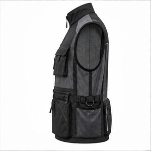 Gilet de travail léger pour homme, col montant, fermeture éclair, plusieurs poches, respirant, en polyester, style automne - Product Image 6