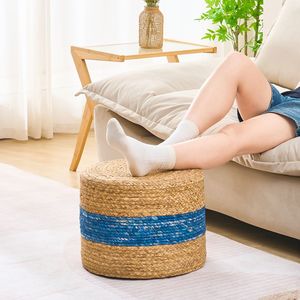 Pouf in Giacinto d'Acqua Blu Naturale Fatto a Mano, Design Moderno Convertibile, Poggiapiedi Intrecciato per Arredamento Casa e Seduta per Hotel - Product Image 6