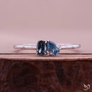 Blue Pear and Elongated Cushion Lab Grown Diamond Toi et Moi <b>Ring</b> <b>Two</b> <b>Stone</b> Engagement <b>Ring</b> Ready to Ship Elegant Bridal <b>Ring</b> - Product Image 1