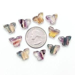 Pierre précieuse naturelle en fluorite arc-en-ciel sculptée en forme de papillon, mini-briolette de cristal de 14 mm pour la fabrication de bijoux, vente en gros, approvisionnement en pierres précieuses en vrac - Product Image 3