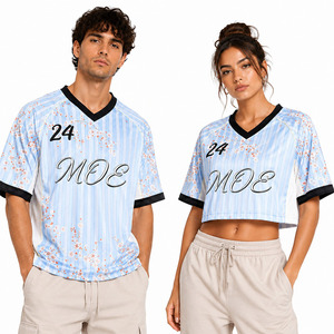 เสื้อเจอร์ซีย์อเมริกันฟุตบอลแบบลำลองสำหรับทุกเพศ พิมพ์ลายดอกไม้ตามสั่ง ทรงโอเวอร์ไซส์และครอป น้ำหนักเบา ผลิตจากโพลีเอสเตอร์ เสื้อกีฬา รับผลิตแบบ OEM - Product Image 1