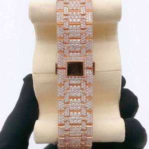 Reloj de Pulsera de Acero Inoxidable con Movimiento de Cuarzo, Esfera en Tono Rosa, Diamantes VVS y Moissanita para Hombre, en Oferta a Bajo Precio - Product Image 6