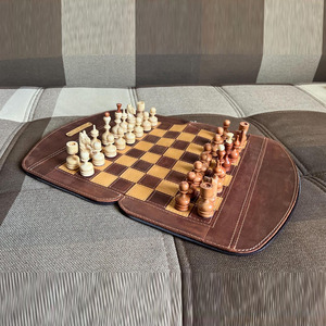 Brown Leather Roll-Up <b>Chess</b> <b>Set</b> With Elegant Storage Case Portable Strategy Game Board And Modern <b>Wooden</b> Pieces For Travel Play - Product Image 6