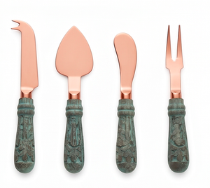 Modern Copper <b>Cheese</b> <b>Knife</b> <b>Set</b> With Green Patina Handles Reusable Metal Tools Eco Friendly For Serving <b>Cheese</b> And Dining Use - Product Image 1