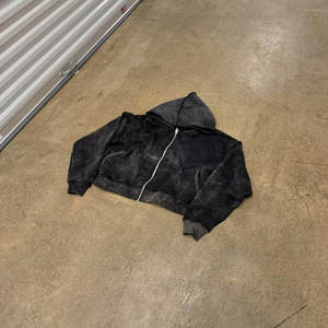 Ensemble sweat à capuche et pantalon délavé à l'acide, 100% coton tricoté, survêtement zippé en molleton - Product Image 1