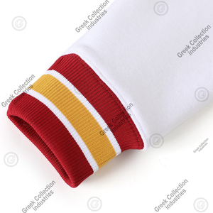 เสื้อคาร์ดิแกนถักอะคริลิคสีขาวลายกรีก พร้อมขอบสีแดงและสีเหลือง คอวี แขนยาว สไตล์ลำลอง สำหรับผู้ชายและผู้หญิง - Product Image 4