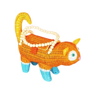 Cesta de Almacenamiento de Mimbre con Forma de Gato Naranja, Hecha a Mano, Linda Bolsa de Hombro de Moda para Niña - Product Image 2