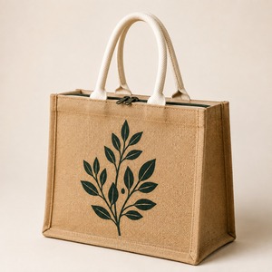Bolsa de Yute Ecológica de Moda Vintage para Mujer con Asas de Cuerda, Cierre de Cremallera, Forro de Lona, Estampada, Reutilizable, para Regalos - Product Image 1