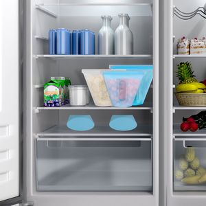 Lot de 3 sacs de conservation alimentaire réutilisables en silicone, étanches, compatibles micro-ondes/lave-vaisselle, avec 3 joints, respectueux de l'environnement - Product Image 3