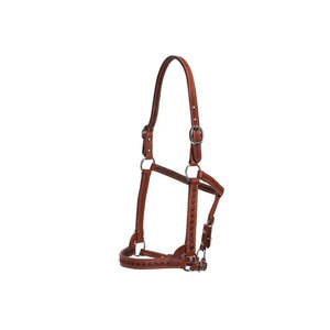 Brown Leather Horse Halter With Metal Buckles And Adjustable Straps For Equestrian Riding - Product Image 1