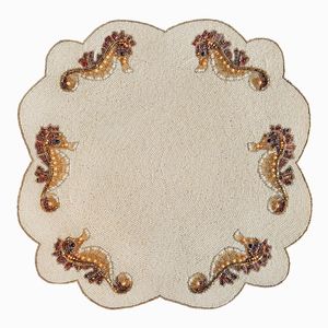 Mantel Individual de Lujo Hecho a Mano con Diseño Floral y Caballito de Mar, Ecológico, de Poliéster/Algodón, Personalizable para el Hogar - Product Image 1