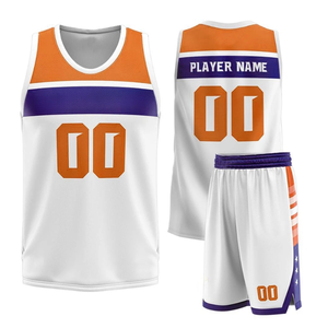 Ensemble de maillots de basket-ball sublimés personnalisés, blanc, orange, violet, col en V, sans manches, uniforme à séchage rapide pour adultes, unisexe, toutes saisons - Product Image 2