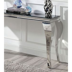 Mesa Consola Contemporánea Glamorosa de 1 Pieza con Tapa de Vidrio Negro y Patas de Acero Inoxidable Plateado Estilo Cabriole para Sala de Estar - Product Image 3