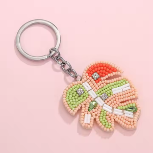 Pendientes de moda coloridos para mujer, llavero hecho a mano con cuentas, patrón de hojas, diamantes, piedras, cuentas de semillas, llavero con diseño de hoja - Product Image 3