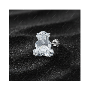 Cadeaux de Noël, diamant de laboratoire certifié GIA IGI 3 carats, ours en peluche, or fin plaqué argent sterling 925, boucles d'oreilles pour lui et elle - Product Image 1