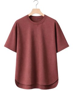 Camiseta Oversize Personalizada Color Albaricoque para Hombre, con Dobladillo Curvo, Hombros Caídos, Cuello Redondo, de Algodón, Estilo Urbano, Lisa, para Verano - Product Image 1