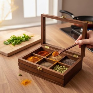 กล่องเครื่องเทศไม้สไตล์เรียบง่ายพร้อมช่องเก็บของแบบถอดได้ - Product Image 3