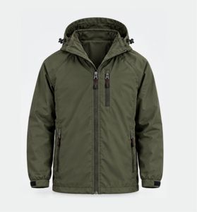 Chaqueta Cortavientos Impermeable con Capucha para Hombre, Color Verde Oliva, Ligera, para Exteriores, con Múltiples Bolsillos con Cremallera Frontales, OEM - Product Image 1