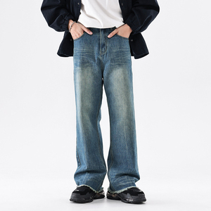 Jean en denim déchiré à taille haute et coupe large pour homme, coupe décontractée, 100 % coton, style décontracté automne - Product Image 4