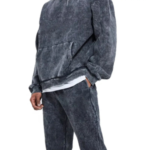 Ensemble de survêtement à capuche teint en pièce pour homme, couleur unie, manches longues, coupe ample, décontracté, pour l'automne, avec poches latérales, taille élastique, devant XS - Product Image 3