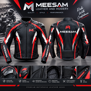 Blouson en cuir pour moto homme, noir et rouge, respirant, de protection, pour la course - Product Image 1