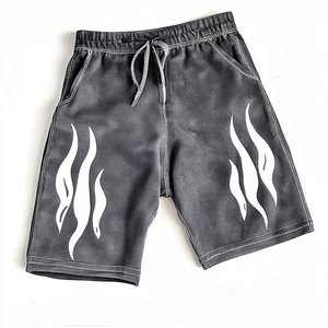 Shorts de jogging vintage pour hommes, effet délavé, en coton French Terry, ourlet brut, respirants, antibactériens, style streetwear – Meilleures ventes - Product Image 4