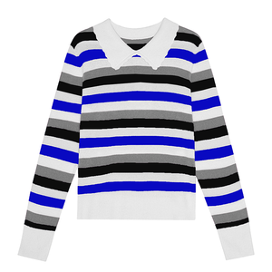 Women's Striped Long Sleeve Pullover <b>Sweater</b> Turn-Down Collar Nautical Style 100% Acrylic Full Sleeve Regular Fit All Seasons - Product Image 4
