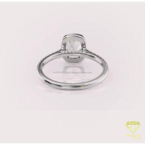 Anillo de compromiso con diamante cultivado en laboratorio de corte cojín y engaste biselado en oro blanco de 14K, con halo oculto, anillo de promesa y boda para mujer - Product Image 4