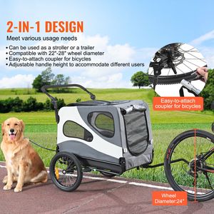 Remorque de vélo pour chien 2-en-1 avec support 100 lb, poussette et porte-animaux pliable facilement avec cadre à dégagement rapide - Product Image 2