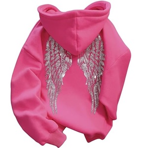 Sweat à capuche de luxe en molleton épais 100 % coton pour femme, avec strass et sequins, coupe oversize personnalisée, style streetwear, collection printemps - Product Image 6