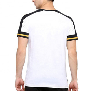T-shirt en coton tricoté décontracté pour homme, col rond, coupe classique, manches raglan, blanc, 220g, avec design color block - Product Image 2