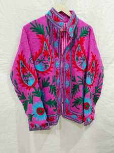 Veste à col mandarin brodée à la main de couleur violette, à manches longues, 100% coton, pour femme, respirante, toutes saisons - Product Image 2