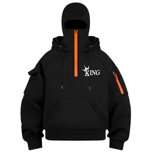 Custom Streetwear Solid Hooded Polyester/Cotton Casual Heavyweight Fleece Thermal <b>Lined</b> Autumn Washed Zipper-Up <b>Coat</b> Arm Sleeve - Product Image 3
