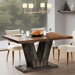 Tavolo da Pranzo in Legno Stile Fattoria Nero da 47 Pollici per 4 Persone, Tavolo da Cucina Robusto con Base a Piedistallo, Esperienza di Pranzo Elegante - Product Image 4