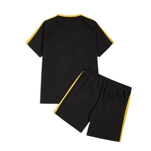 Nouvel ensemble d'été pour hommes 2 pièces 100% coton à séchage rapide, t-shirt à col en V à manches courtes et short, logo personnalisé, ensemble assorti - Product Image 2