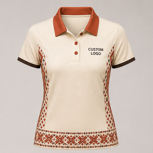 Custom Ivory Rust Folk Geometric Border <b>Womens</b> <b>Polo</b> <b>Shirt</b> Quick Dry Breathable Short Sleeve Performance Golf Uniform WPS-0874 - Product Image 4