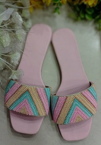 Exclusive Design Beaded <b>Slide</b> Sandals Women Adult Flat Summer Fashionable Customized Color Custom Material Modern Pinkweave - Product Image 5
