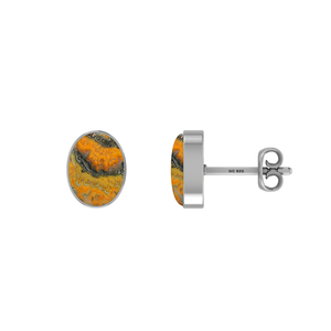 Premium 925 Silver Bumble <b>Bee</b> Gemstone Pear Marquise Oval Cab Butterfly Lock Stud Earrings Bezel Setting Pack of 3 Pairs - Product Image 3